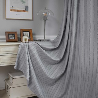 Boho Chic Grey Light Charcoal Fringe Striped Curtain