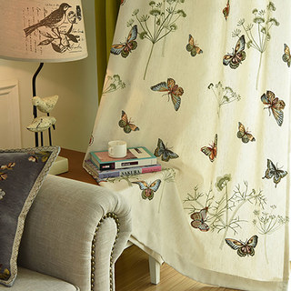 Butterfly Garden Cream Floral Embroidered Curtain