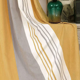 Tuscan Sun Yellow Grey Striped Curtain 2
