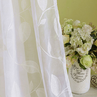 Wispy Woodland White Embroidered Voile Curtain