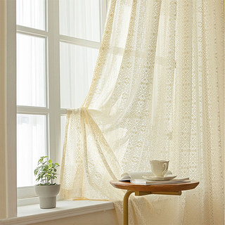 Breeze Geometric Lace Net Ivory Cream Boho Curtains