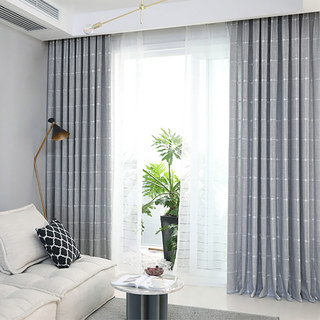 Pane Perfection Linen Style Grey Check Curtains 2