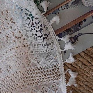 Wanderlust Weaves Crochet Geometric Net Ivory White Boho Curtains 4