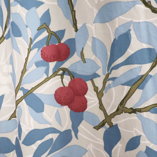 Arbutus Red Berries William Morris Blue Floral Velvet Curtain 1