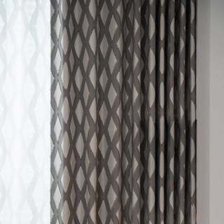 Diamond Lattice Fringe Trim Grey Geometric Blackout Curtain 2