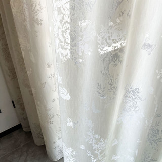 Enchanted Garden Rose & Butterfly Floral Ivory White Voile Curtain 4