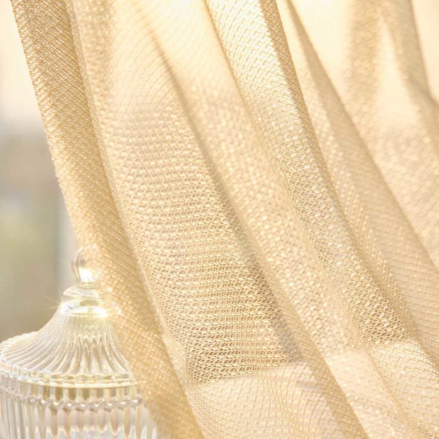 Golden Pond Cream Champagne Glittering Mesh Net Curtain 1