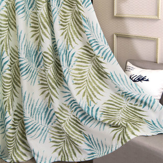 Palm Tree Leaves Blue Print Floral Curtain 1