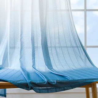 Reef Ripple Ombre Blue Voile Curtain
