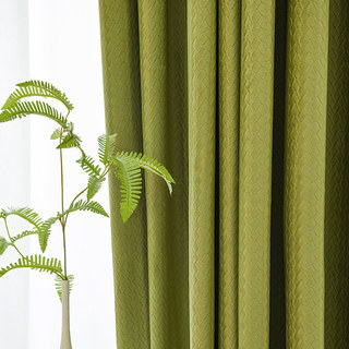 Scandinavian Basketweave Textured Olive Green Velvet Blackout Curtains