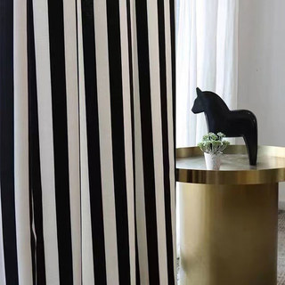 Striking Double Sided Black and White Chenille Striped Curtain