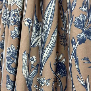 Velours Floraison Brown and Blue Velvet Floral Curtain 2