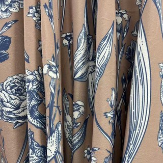 Velours Floraison Brown and Blue Velvet Floral Curtain 5