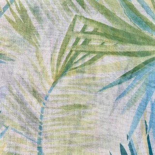Palm Delight Tropical Leaves Green Blue Voile Curtain 4