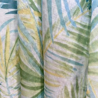 Palm Delight Tropical Leaves Green Blue Voile Curtain 2