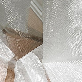 Shimmering Diamonds Geometric Ivory White Voile Curtains