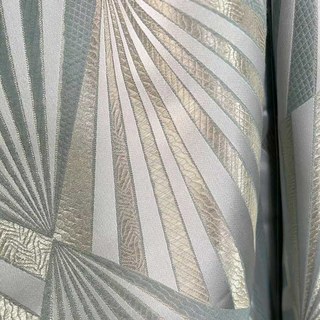 Deco Diamond Jacquard Geometric Duck Egg Blue & Gold Faux Silk Curtains 3