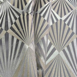 Deco Diamond Jacquard Geometric Taupe Grey Faux Silk Curtains 4