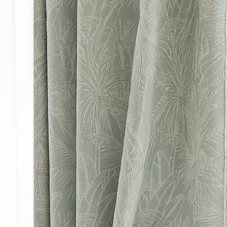 Leafy Lushness Tropical Leaves Duck Egg Pastel Green Chenille Blackout Curtains
