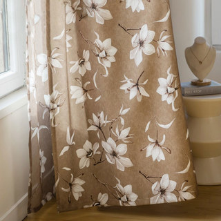 Magnolias Mirage Mocha Brown and White Floral Curtains 4