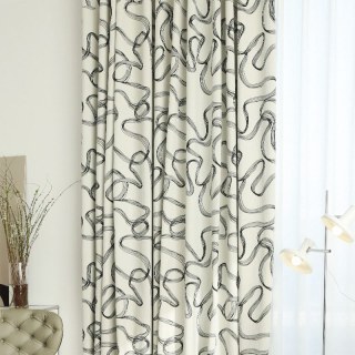 Dancing Curves Black and White Abstract Line Art Chenille Curtain