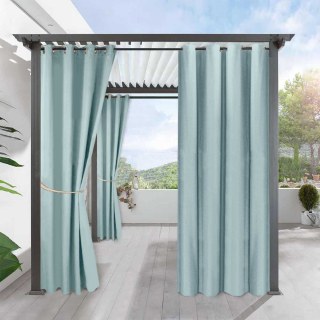 Del Mar Waterproof 100% Blackout Light Blue Linen Style Outdoor Curtain