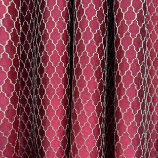 Fancy Trellis 3D Jacquard Burgundy Wine Red Curtains with Gold Details 2