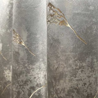 Lunar Gold Luxury Jacquard Abstract Grey Floral Curtain