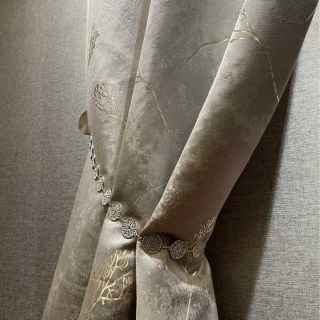 Lunar Gold Luxury Jacquard Abstract Grey Floral Curtain 3