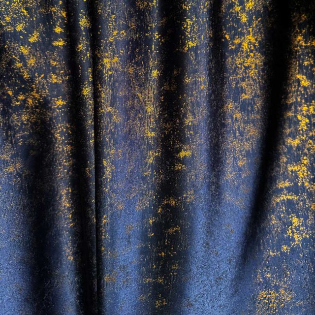 Golden Nebula Luxury Jacquard Dark Blue Curtains with Gold Glitters 1