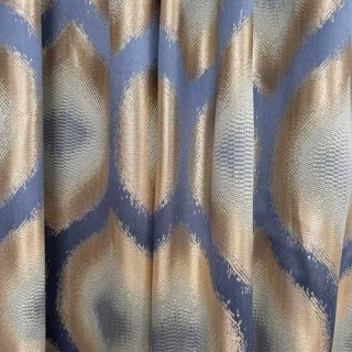 Ikat Ogee Luxury Jacquard Blue and Gold Geometric Curtains 4