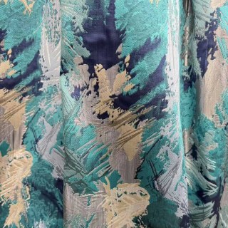 Jungle Mist Luxury Jacquard Teal Blue Abstract Curtains 4