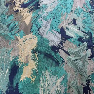 Jungle Mist Luxury Jacquard Teal Blue Abstract Curtains 5