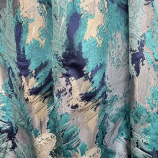 Jungle Mist Luxury Jacquard Teal Blue Abstract Curtains 3