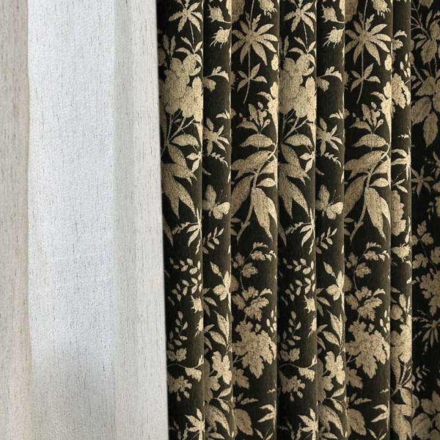 Midsummer Night Dark Olive Green Floral Chenille Curtains 1