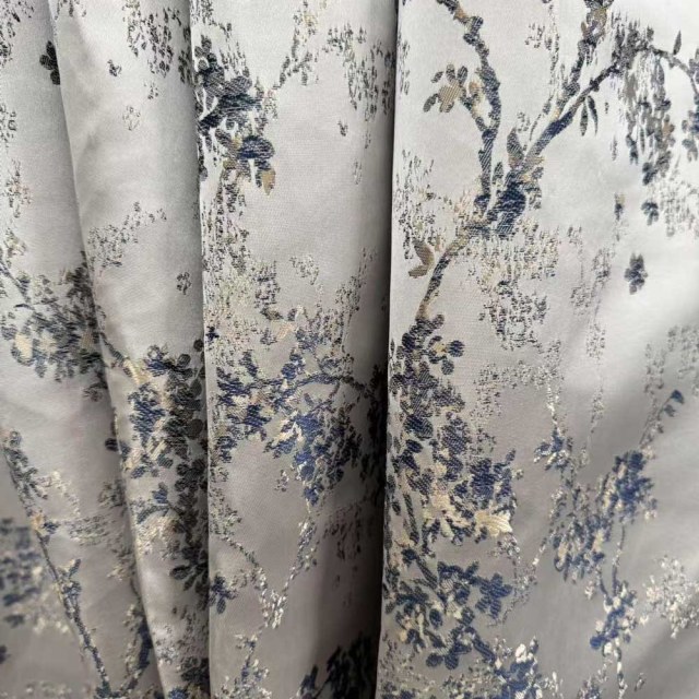 Starlit Bloom Luxury Jacquard Silver & Blue Floral Curtains 1