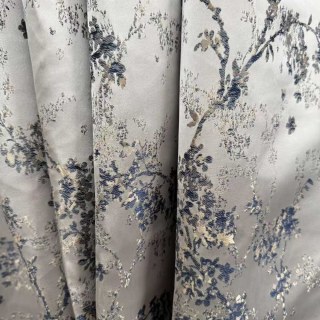 Starlit Bloom Luxury Jacquard Silver & Blue Floral Curtains