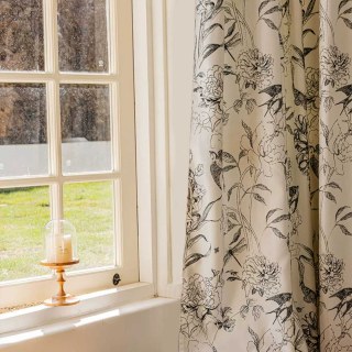 Winged Spring Black and White Velvet Floral Curtains