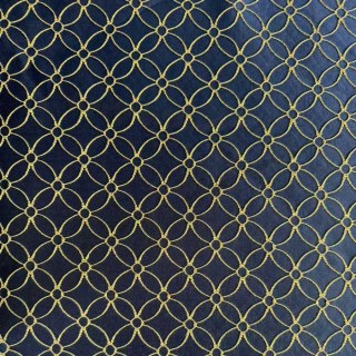 Belle Fleur 3D Jacquard Quatrefoil Blue Curtain with Gold Details 3