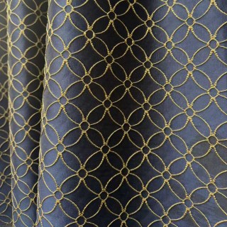 Belle Fleur 3D Jacquard Quatrefoil Blue Curtain with Gold Details 4