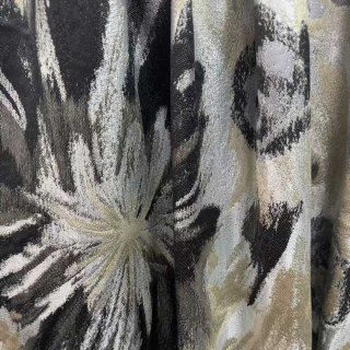 Noir Petals Black and Cream Abstract Floral Curtains 6