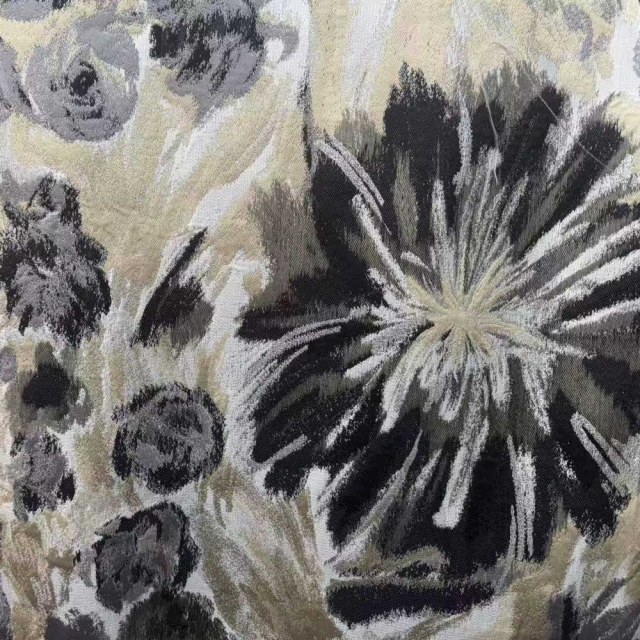 Noir Petals Black and Cream Abstract Floral Curtains 1
