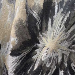 Noir Petals Black and Cream Abstract Floral Curtains 2