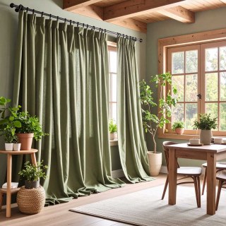 Cotton Club Pure Cotton Olive Green Heavy Semi Sheer Voile Curtain