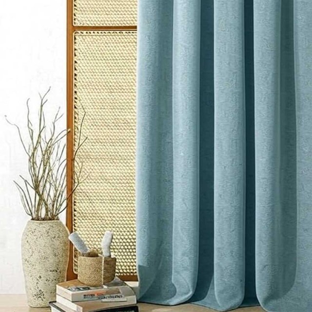 Double Plush Haze Blue Chenille Blackout Curtain 1