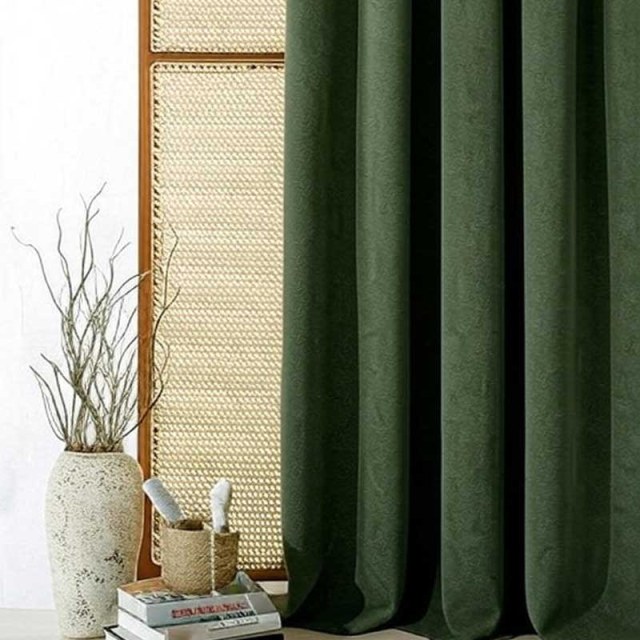 Double Plush Olive Green Chenille Blackout Curtain 1