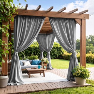 Endless Summer Waterproof Grey Linen Style Outdoor Heavy Voile Curtain