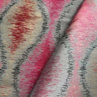 Ikat Ripples Black Magenta Red Geometric Curtains with Gold Details 4