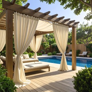 Malibu Waterproof Blackout Twill Beige Cream Outdoor Curtain