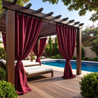 Malibu Waterproof Blackout Twill Burgundy Wine Red Outdoor Curtain